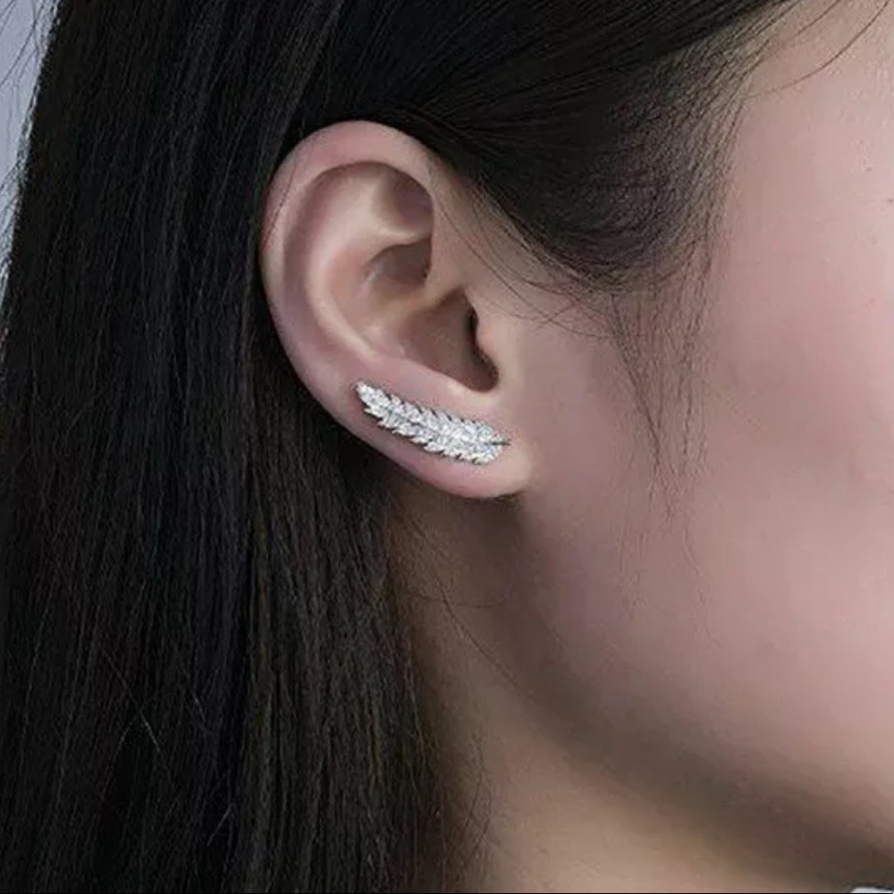 New Feather Stud Earring Women Silver/Gold/Rose Go - Picture 4 of 6